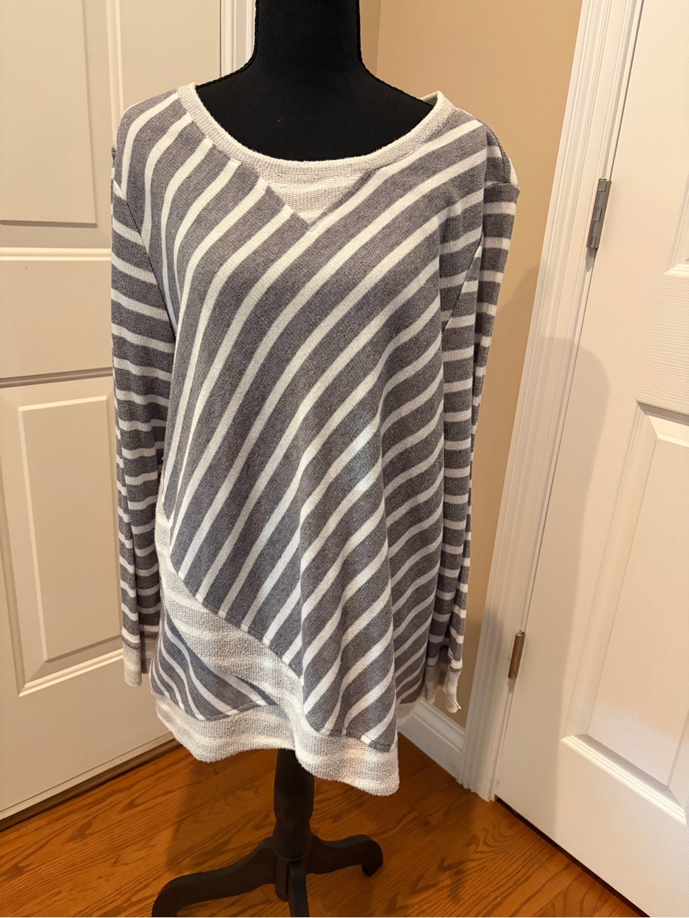 Ruby Rd. Gray & White Striped Pullover Top